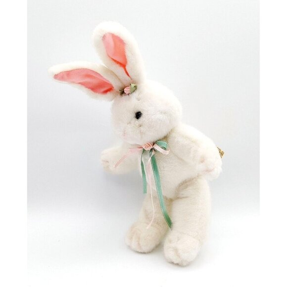 Applause White Bunny Rabbit Plush Stuffed Animal 11" Pink Blue Ribbon Vintage - Picture 2 of 4